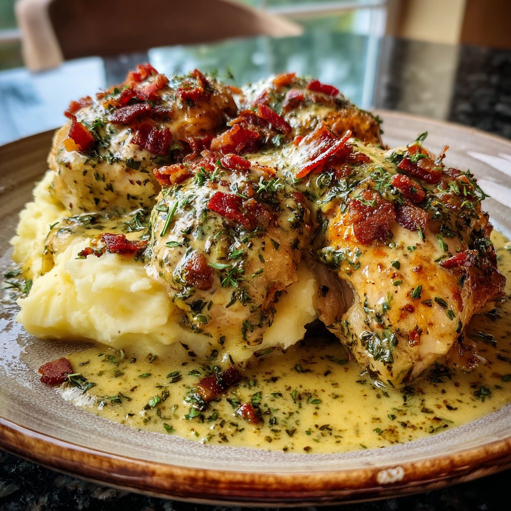 Creamy Herb Chicken with Mashed Potatoes and Bacon