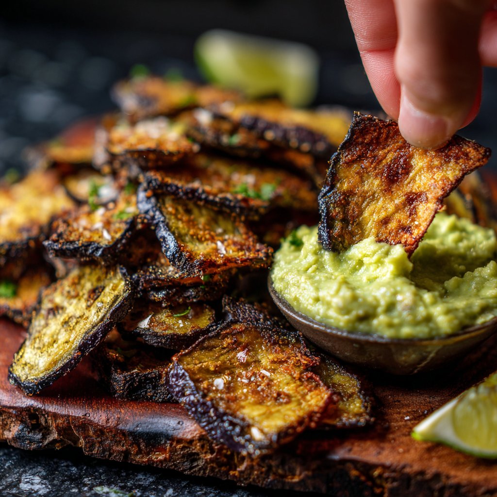 Eggplant Chips with Avocado Dip